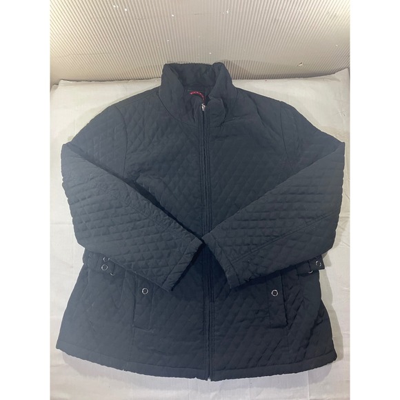 Giacca Quilted Black Full Zip Stand Collar Lightweight Jacket Womens Size XL - Picture 1 of 8